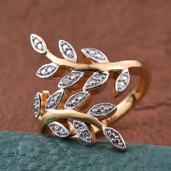 Diamond (Rnd) Leaves Crossover Ring in 14K Gold Overlay Sterling Silver