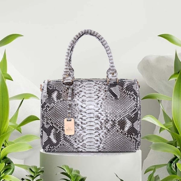 LA MAREY 100% Genuine Python Leather Tote Bag with Adjustable Shoulder Strap (Size 29x24.5x15cm) - Beige & Multi