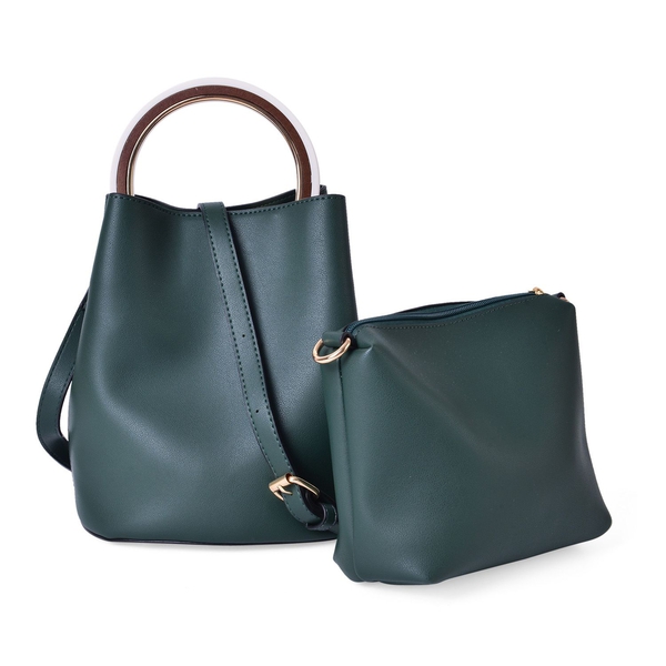 Set of 2 - Green Colour Large Handbag (Size 25X23X19.5 Cm) and Small Handbag (Size 19.5X17X9.5 Cm) w