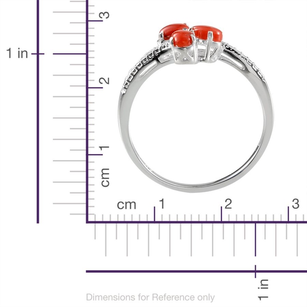 Natural Mediterranean Coral (Ovl) Trilogy Ring in Sterling Silver 0.500 Ct.