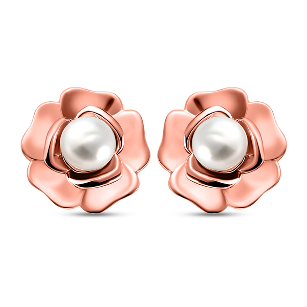 Freshwater Pearl Floral Earrings (With Push Back) in Sterling Silver 1.70 Ct.