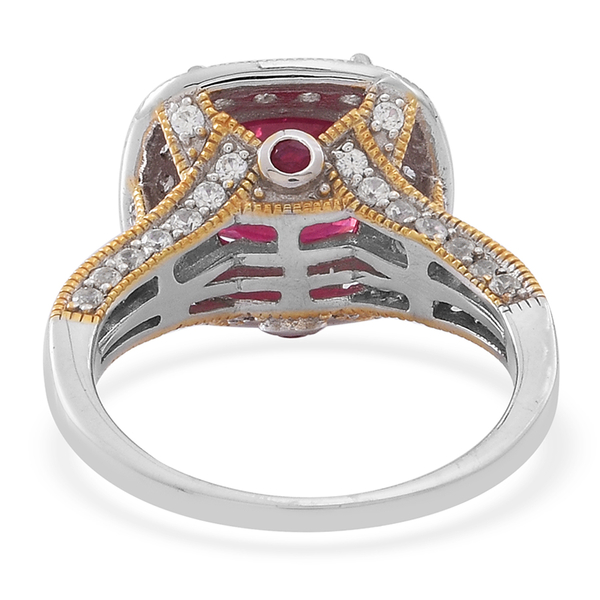 African Ruby (Cush 6.25 Ct), Ruby and Natural Cambodian Zircon Ring in Rhodium Plated Sterling Silver 8.070 Ct.