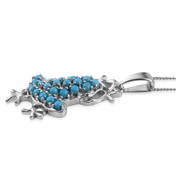 Arizona Sleeping Beauty Turquoise (Rnd) Frog Pendant with Chain in Platinum Overlay Sterling Silver 1.000 Ct.