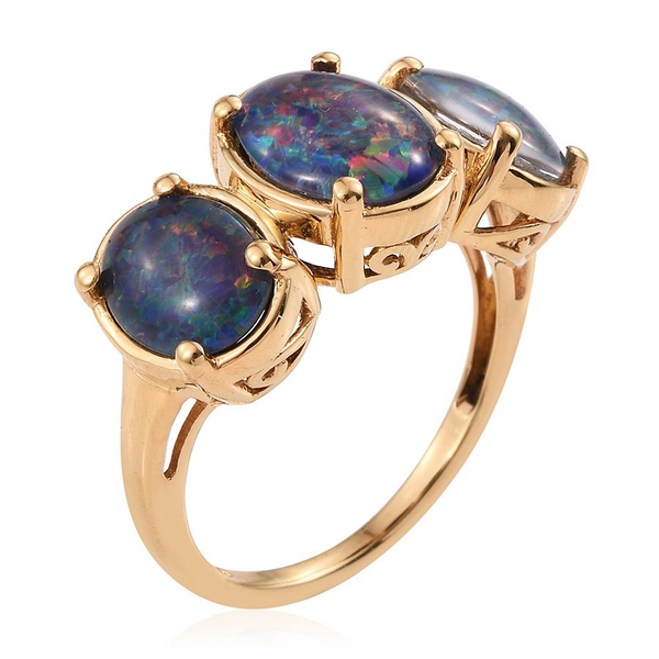 Boulder Opal Triplet (Ovl 1.75 Ct) 3 Stone Ring in 14K Gold Overlay Sterling Silver 4.250 Ct.
