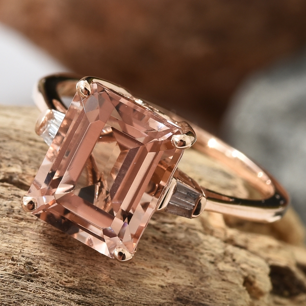 14K Rose Gold AAA Marropino Morganite (Oct), Diamond Ring 4.000 Ct.
