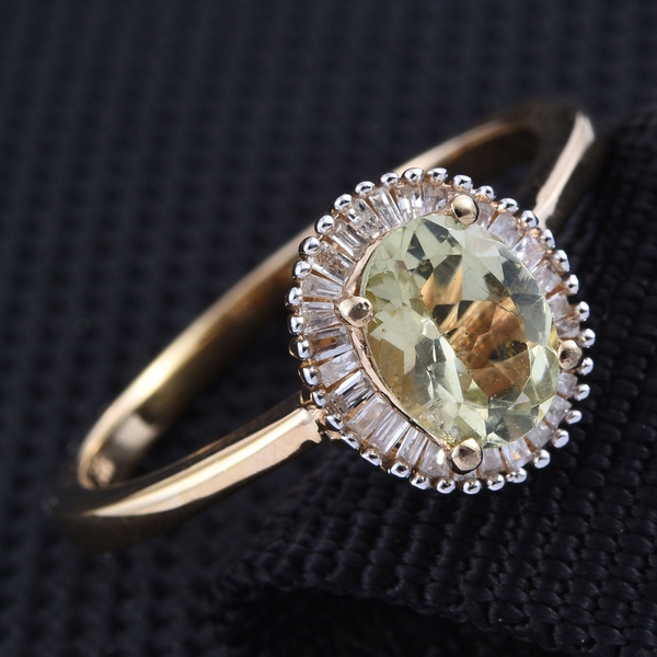 Natural Canary Apatite (Ovl 1.25 Ct), Diamond Ring in 14K Gold Overlay Sterling Silver 1.500 Ct.