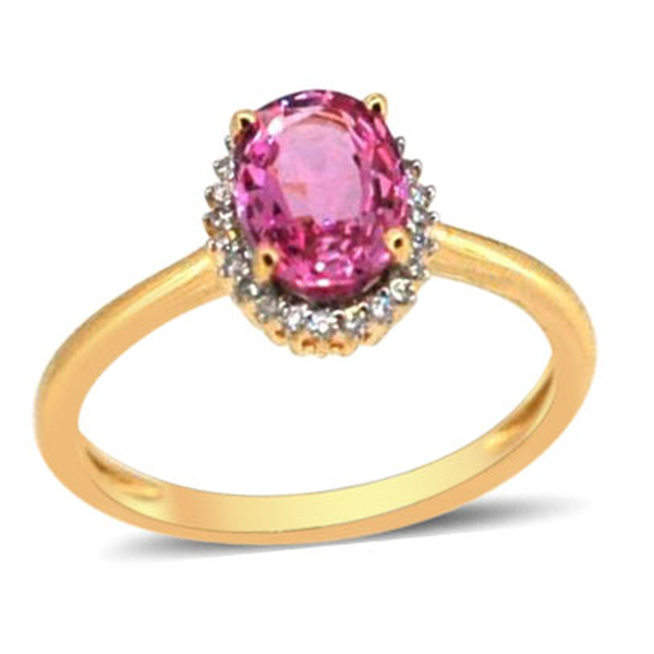 ILIANA 18K Y Gold AAA Pink Sapphire (Ovl 1.37 Ct), Diamond Ring 1.500 Ct.