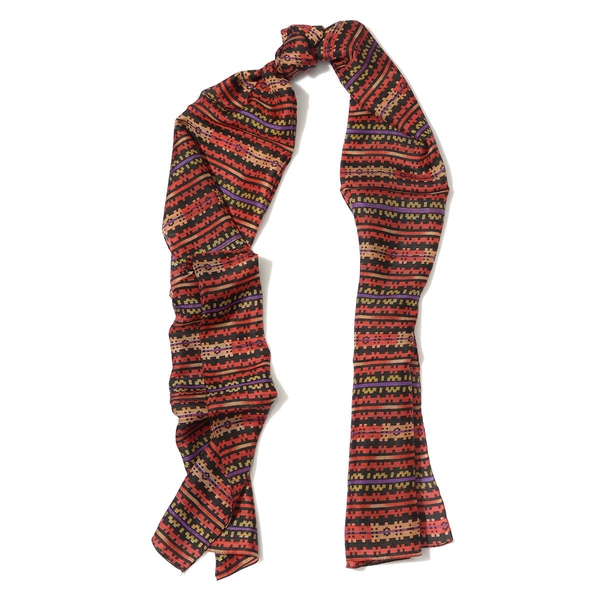 100% Silk Red and Multi Colour Abstract Tribal Print Scarf (Size 50x180 Cm)