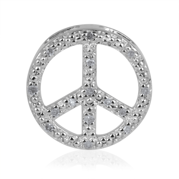 Diamond (Rnd) Peace Ring, Pendant and Stud Earrings (With Push Back) in Sterling Silver 0.125 Ct.