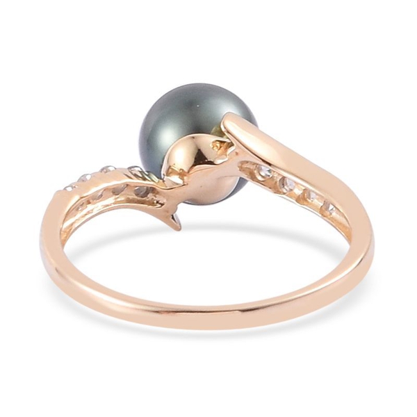 14K Y Gold Tahitian Pearl (Rnd 4.75 Ct), White Zircon Ring 5.000 Ct.