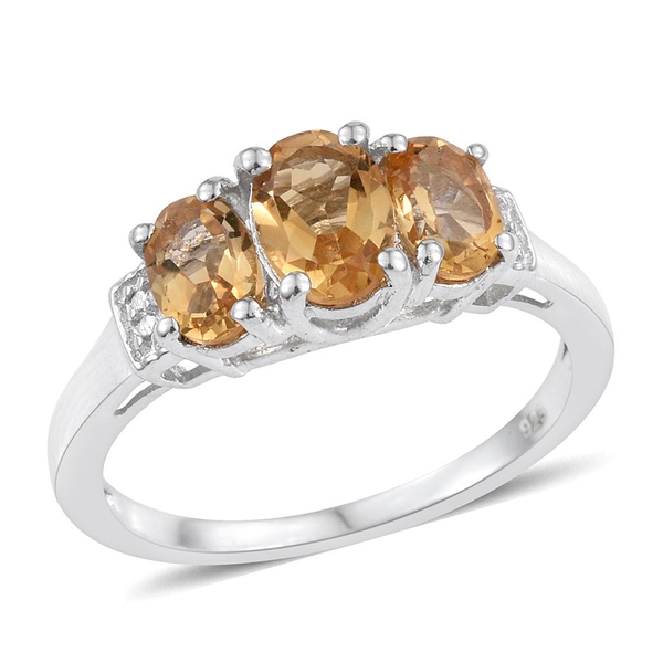 Citrine (Ovl 0.75 Ct) 3 Stone Ring in Platinum Overlay Sterling Silver 1.750 Ct.