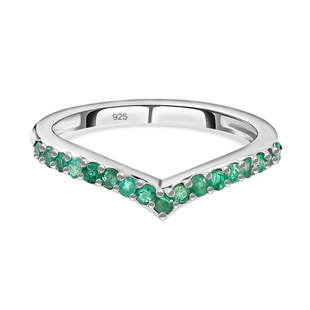 Kagem Zambian Emerald Wishbone Ring in Platinum Overlay Sterling Silver