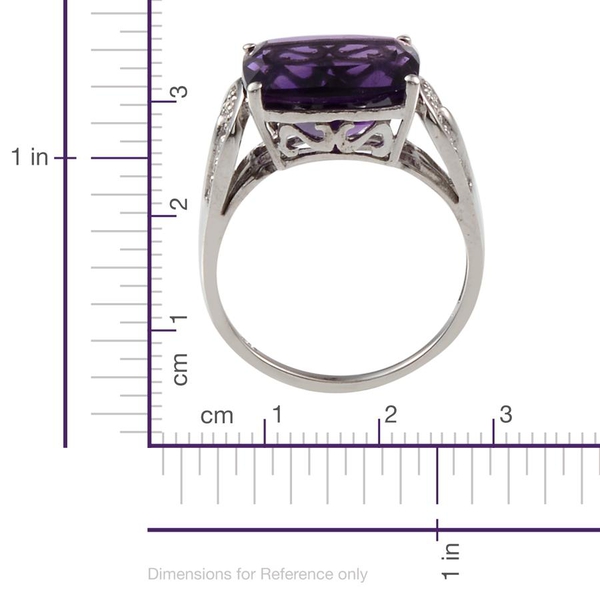 Lusaka Amethyst (Cush 5.25 Ct), Diamond Ring in Platinum Overlay Sterling Silver 5.350 Ct.