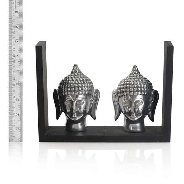 Home Decor - Lord Buddha Aluminium Bookend with Black Wooden Base