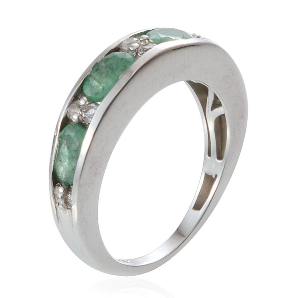 Kagem Zambian Emerald (Ovl), White Topaz Half Eternity Band Ring in Platinum Overlay Sterling Silver 2.000 Ct.
