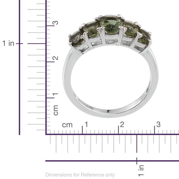 Bohemian Moldavite (Ovl 0.60 Ct) 5 Stone Ring in Platinum Overlay Sterling Silver 2.000 Ct.