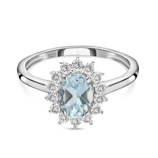 Aquamarine and Natural Cambodian Zircon Ring in Platinum Overlay Sterling Silver 1.14 Ct.