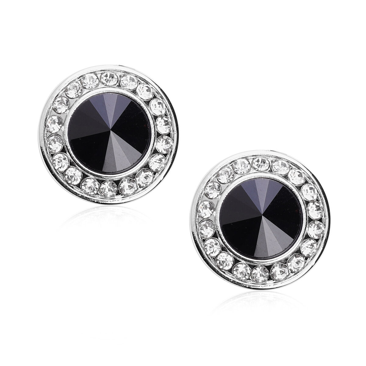 Simulated Black Spinel and White Austrian Crystal Cuff Button Cover in Silver Tone
