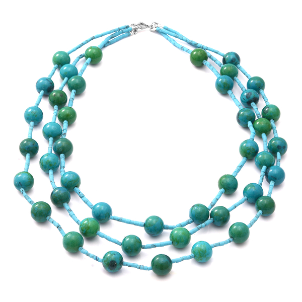 Chrysocolla Beads Necklace (Size - 20) with Lobster Clasp in Rhodium Overlay Sterling Silver 314.00 