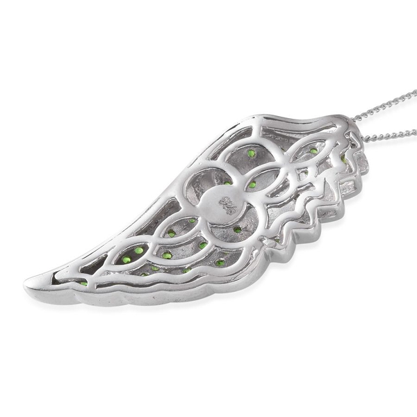 Chrome Diopside (Rnd) Angel Wing Pendant with Chain (Size 18) in Platinum Overlay Sterling Silver 0.750 Ct.