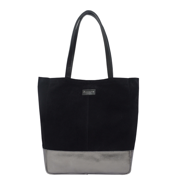 DOD - ASSOTS LONDON Paige Genuine Leather Suede & Metallic Tote Bag - Black & Pewter