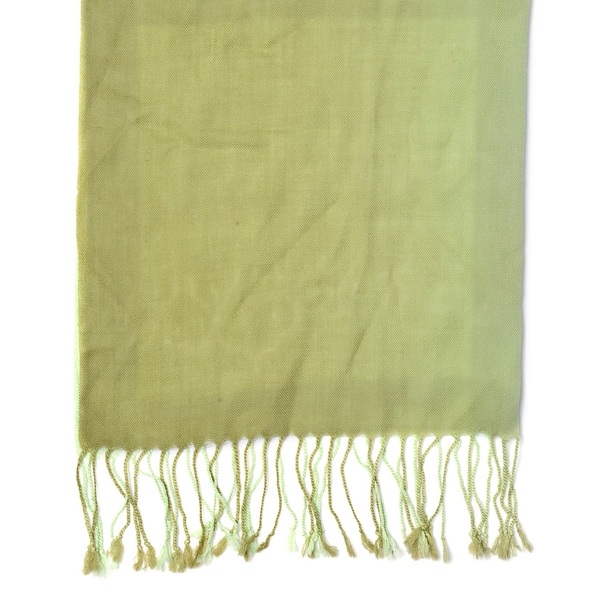 100% Wool Light and Dark Green Colour Scarf with Fringes (Size 180x70 Cm)