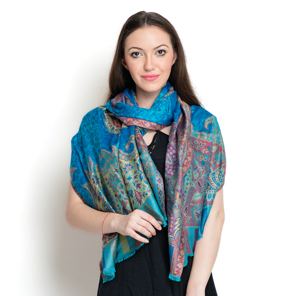 100% Modal Red, Green, Blue and Multi Colour Floral and Paisley Pattern Jacquard Scarf (Size 190x70 