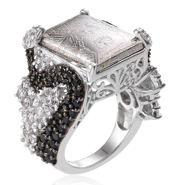 Meteorite (Bgt 17.00 Ct), Boi Ploi Black Spinel and White Topaz Ring in Platinum Overlay Sterling Silver 20.250 Ct.