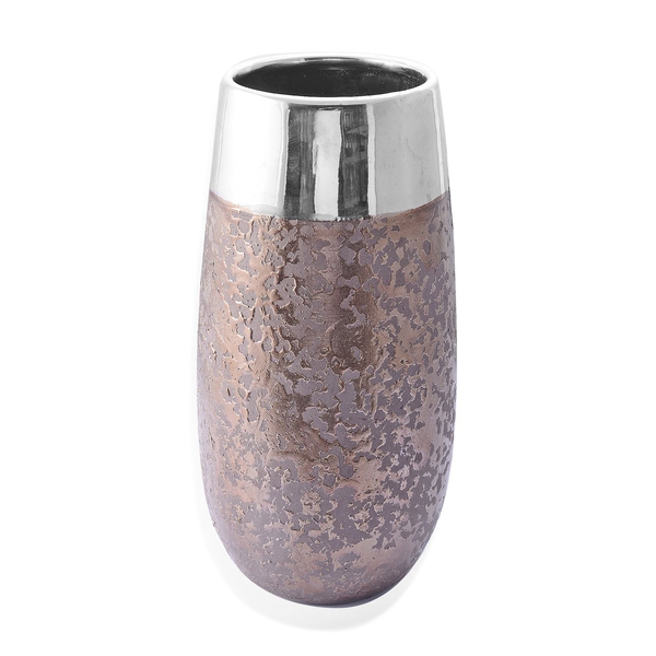 Metalic Brown and Silver Colour Stoneware Ceramic Flower Vase (Size 25 Cm)