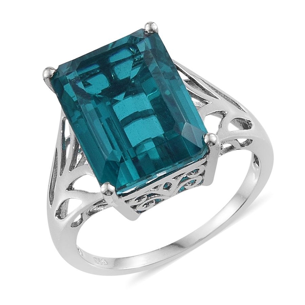 Capri Blue Quartz (Oct) Ring in Platinum Overlay Sterling Silver 13.000 Ct.