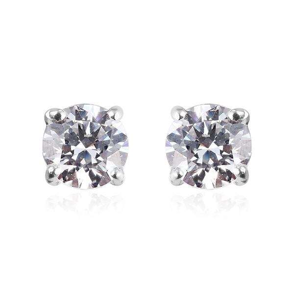 2 Piece Set - Lustro Stella Sterling Silver Stud Earrings (with Push Back) and Solitaire Ring Made with Finest CZ