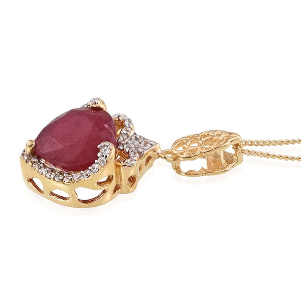 GP African Ruby (Hrt 5.90 Ct), Natural Cambodian Zircon and Kanchanaburi Blue Sapphire Pendant With Chain in 14K Gold Overlay Sterling Silver 6.500 Ct.