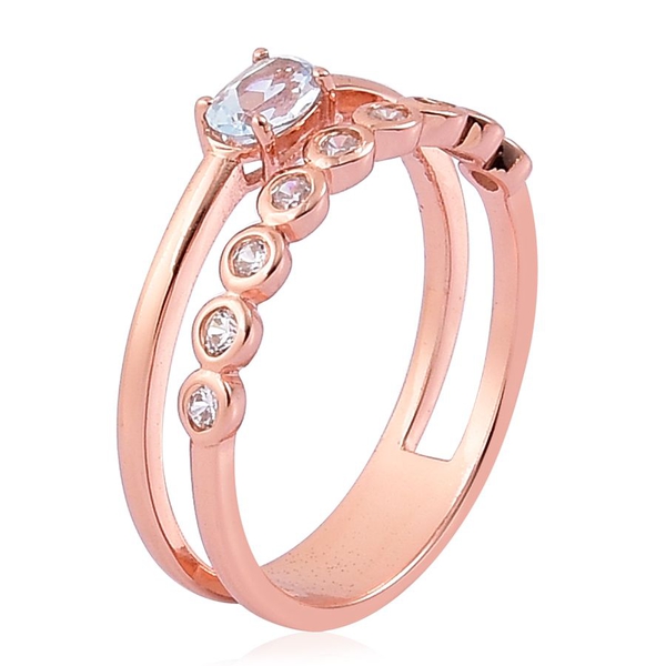 Sky Blue Topaz and Simulated White Diamond Ring in Rose Gold Overlay ...