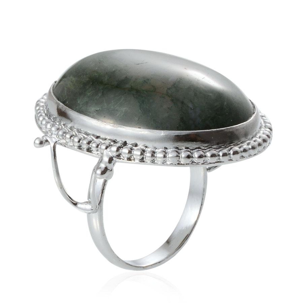 Moss Agate (Ovl) Solitaire Ring in Platinum Bond 39.980 Ct.