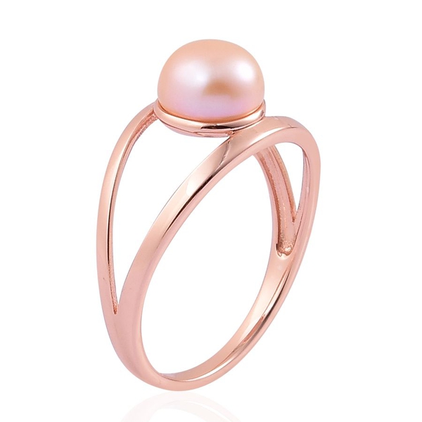 Fresh Water Peach Pearl Solitaire Ring in Rose Gold Overlay Sterling Silver