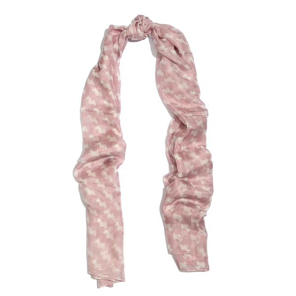 100% Mulberry Silk Pink and White Colour Dog Pattern Scarf (Size 180x100 Cm)