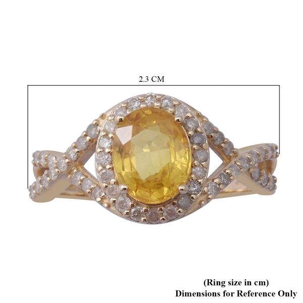 9K Yellow Gold Yellow Sapphire (2.2 Ct) and Diamond (0.60 cts) Ring 2.88 Ct.