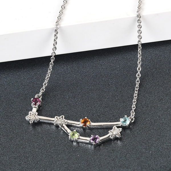 Diamond and Multi Gemstones Necklace (Size 18 with 2 inch Extender ) in Platinum Overlay Sterling Silver