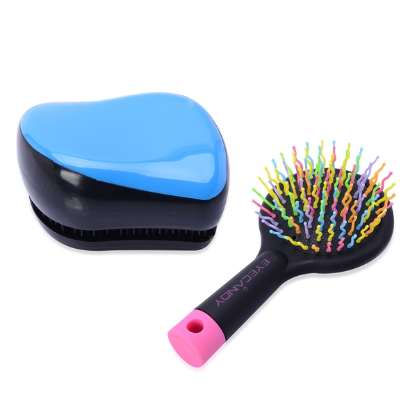 Set of 2 - Blue and Black Colour Styler and Pink Colour Rainbow Comb with Mirror