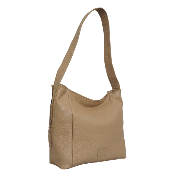 ASSOTS LONDON Courtney Pebble Grain Genuine Leather Hobo Bag (Size 31x12x29) - Camel