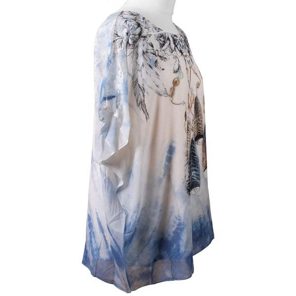 Urban Mist White and Blue Top with Feather Print (Inside Layer - 100% Cotton & Outside Layer - 100% Viscose, Size Up to 18)
