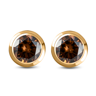 Champagne Moissanite Stud Earrings (With Push Back) in Vermeil Yellow Gold Overlay Sterling Silver 1