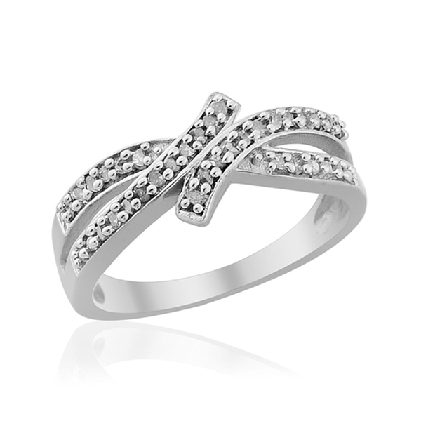 Diamond (Rnd) Criss Cross Ring in Platinum Overlay Sterling Silver 0.200 Ct.