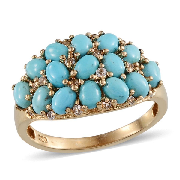 Arizona Sleeping Beauty Turquoise (Ovl), White Topaz Ring in 14K Gold Overlay Sterling Silver 2.700 