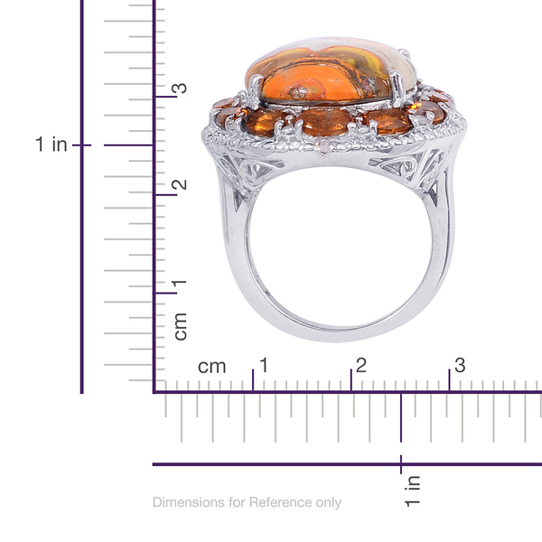 Bumble Bee Jasper (Ovl 10.50 Ct), Madeira Citrine and Diamond Ring in Platinum Overlay Sterling Silver 12.550 Ct.