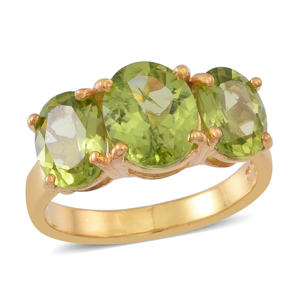 AA Hebei Peridot (Ovl 2.75 Ct) 3 Stone Ring in Yellow Gold Overlay Sterling Silver 6.750 Ct.
