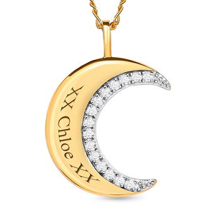 Personalised Engravable Diamond Crescent Moon Necklace (Size - 20) in 18K Vermeil Yellow Gold Plated Sterling Silver Wt. 5.54 Gms