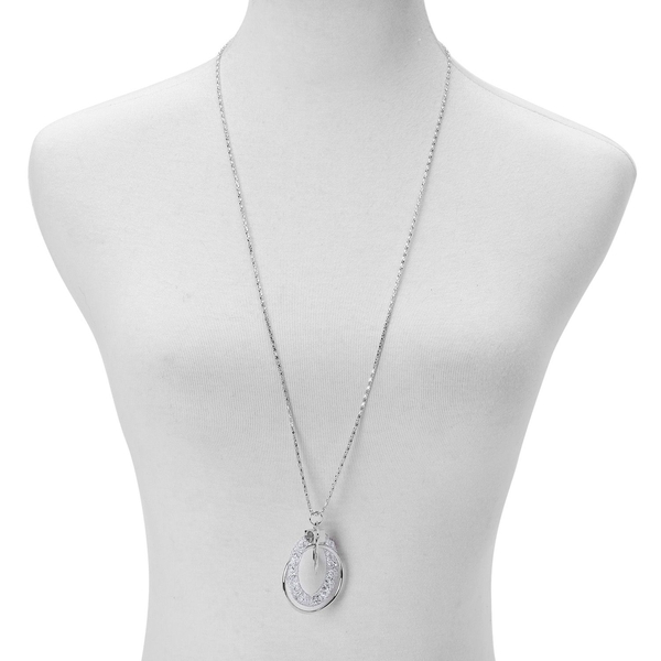 White Austrian Crystal Pendant With Chain and Earrings (with Push Back) in Silver Tone