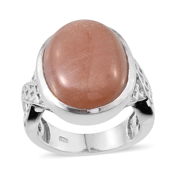 Morogoro Peach Sunstone (Ovl) Ring in Platinum Overlay Sterling Silver 16.000 Ct.