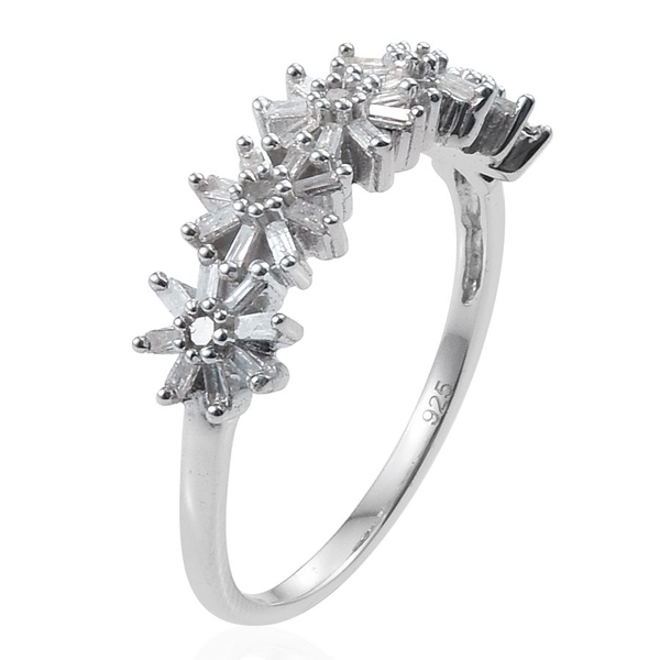 Diamond (Rnd) Floral Ring in Platinum Overlay Sterling Silver 0.500 Ct.